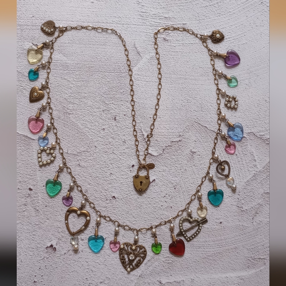 Vintage Heart Charm Necklace Glass Works Studio 32" View 3